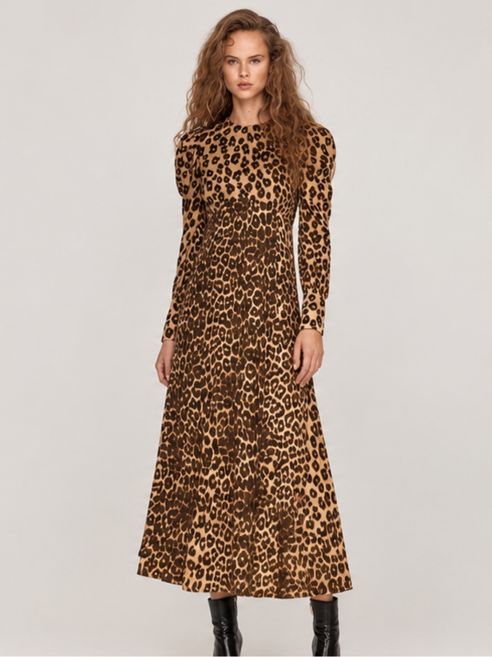 Zara Leopard Printed Puff Sleeve Maxi Dress S *’flaw